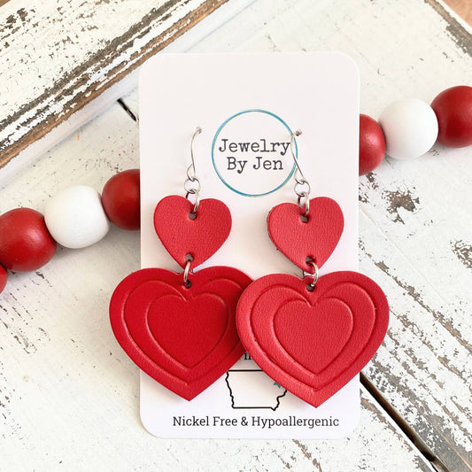 Embossed Double Heart Earrings: Fire Red sale