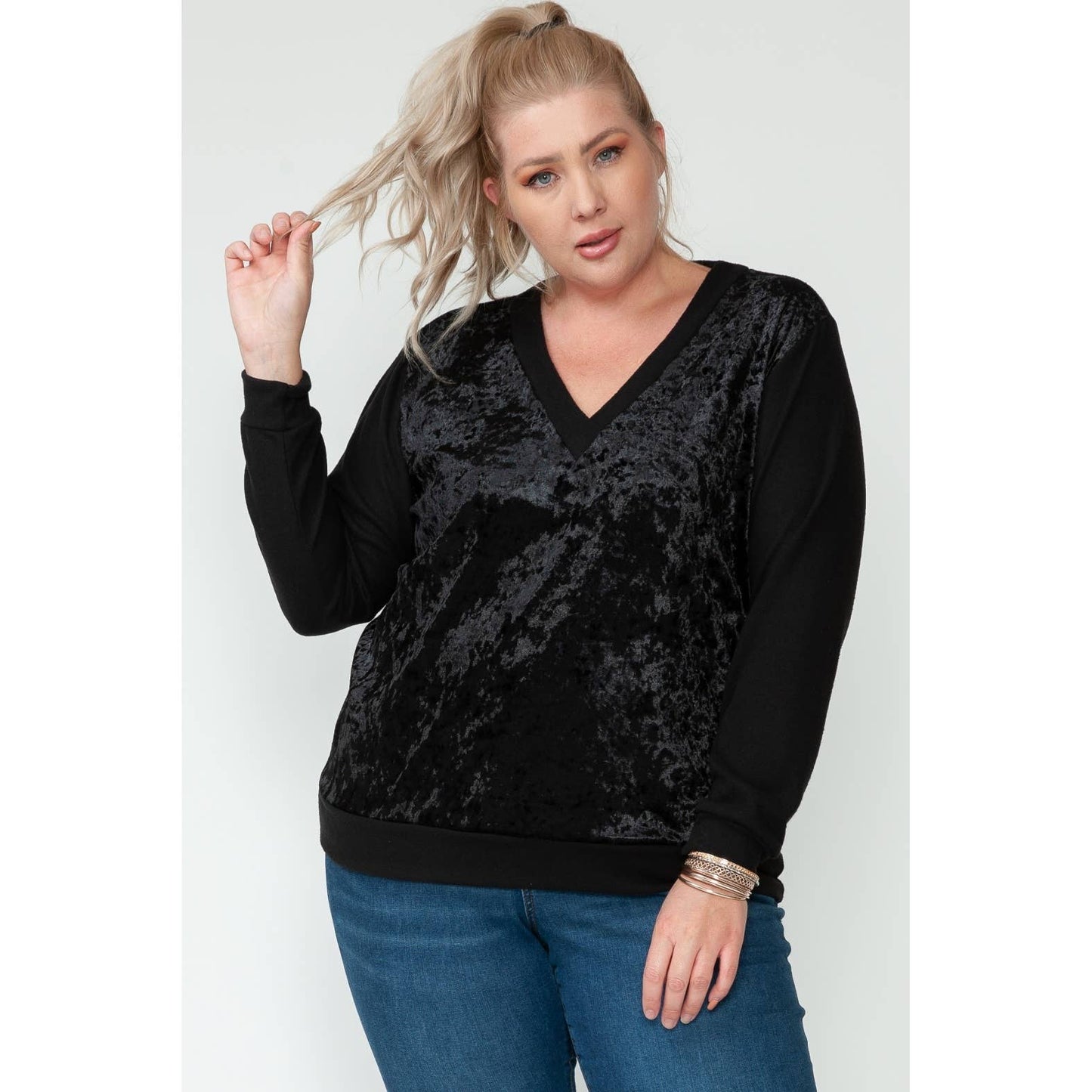 Plus Size Holiday Velour Long Sleeve Top