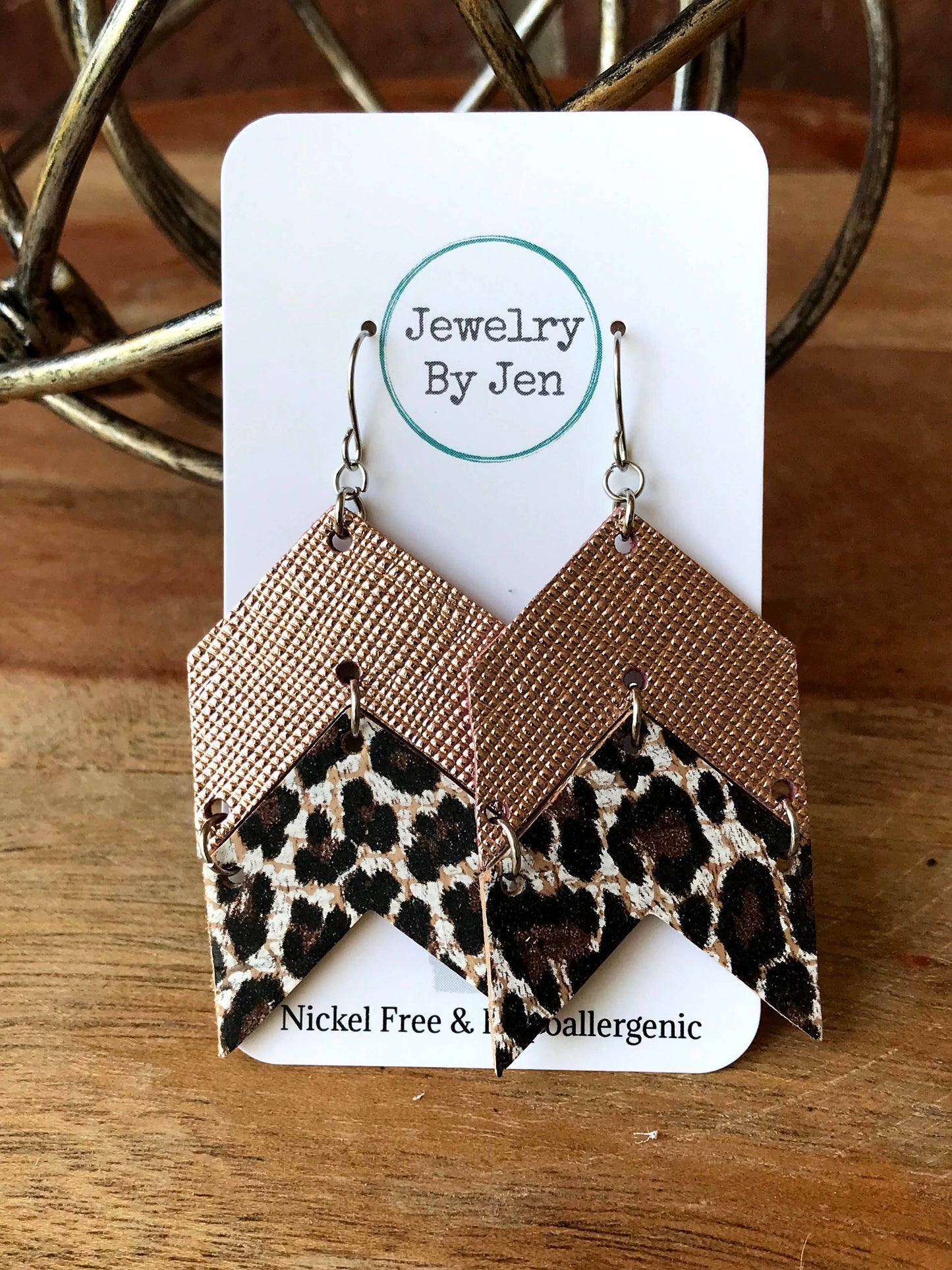 Double Chevron Rose Gold & Cheetah Earrings