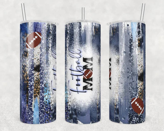 Football Mom Blue Leopard Tumbler