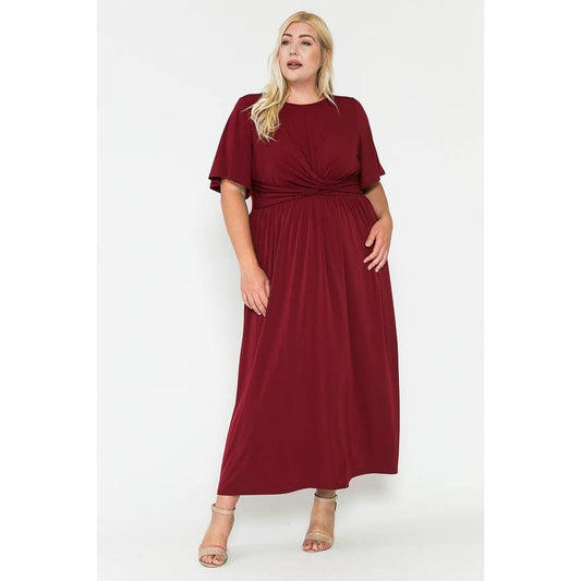 Burgundy Short Sleeve Maxi Dress