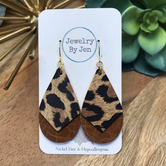 Teardrop Cheetah & Cognac Earrings