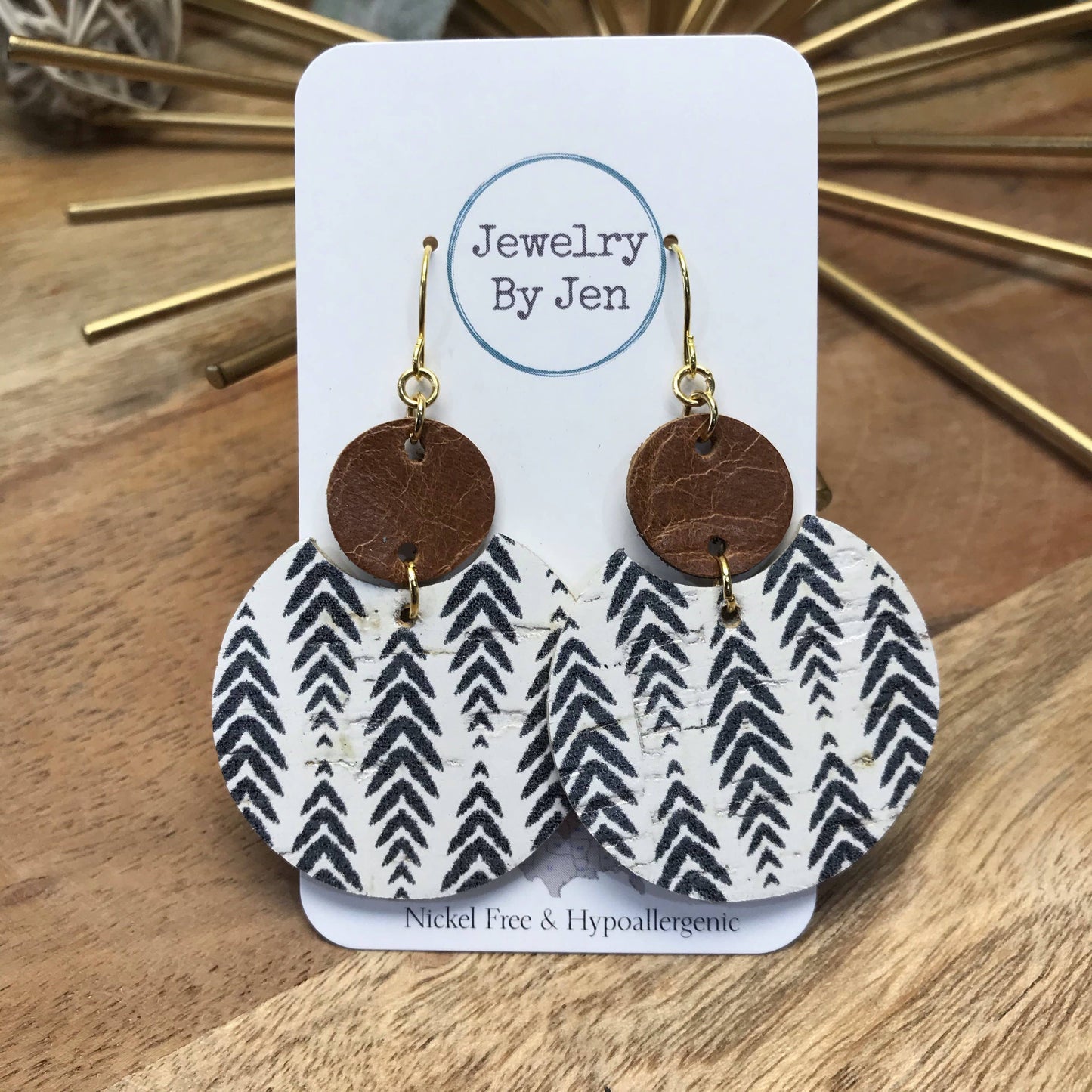 Luna: Cognac & Herringbone Earrings