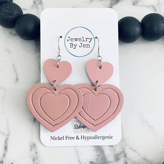 Embossed Double Heart Earrings: Blush Pink sale